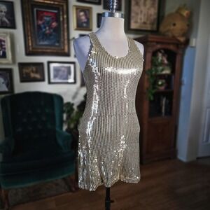 LVLX Gold Sequin Mini Dress Racerback Sleeveless Bodycon Party Night